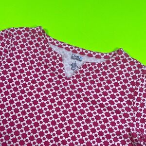 Croft & Barrow Womens Size L‎ Pink White Floral V Neck Short Sleeve Cotton Top